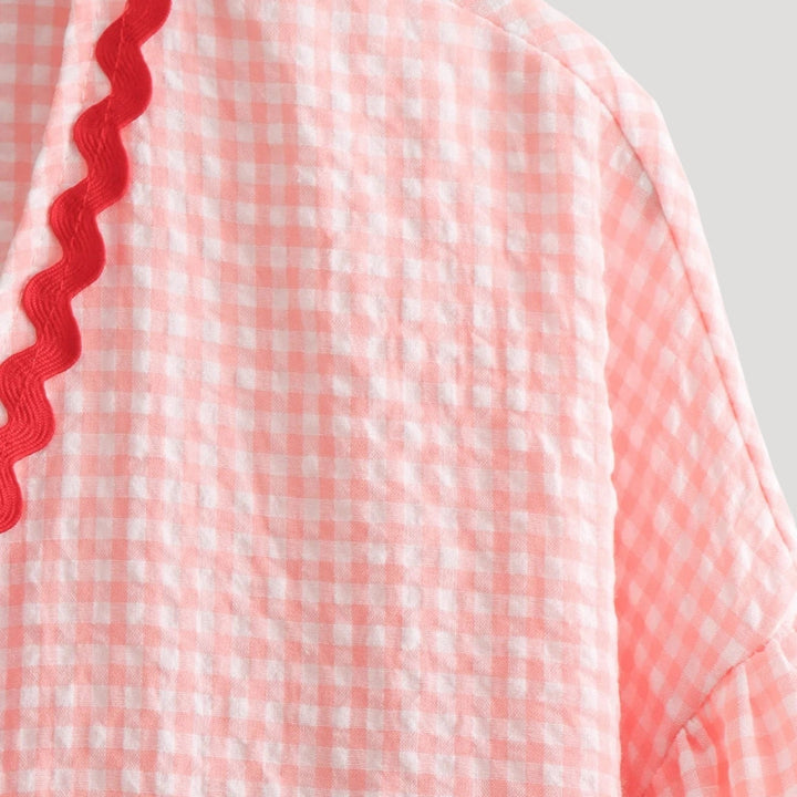 Stilla | Gingham Bånd Front Strikketrøje Med Hjerte Detaljer