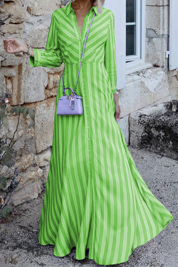 Stilla | Svær at Fang Stripe Print Skjorte Maxi Kjole