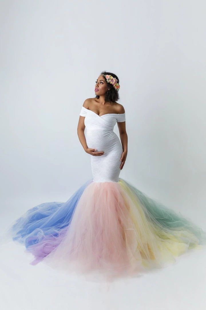 Dame Regenbogen Tulle Graviditetskenskede Stilla