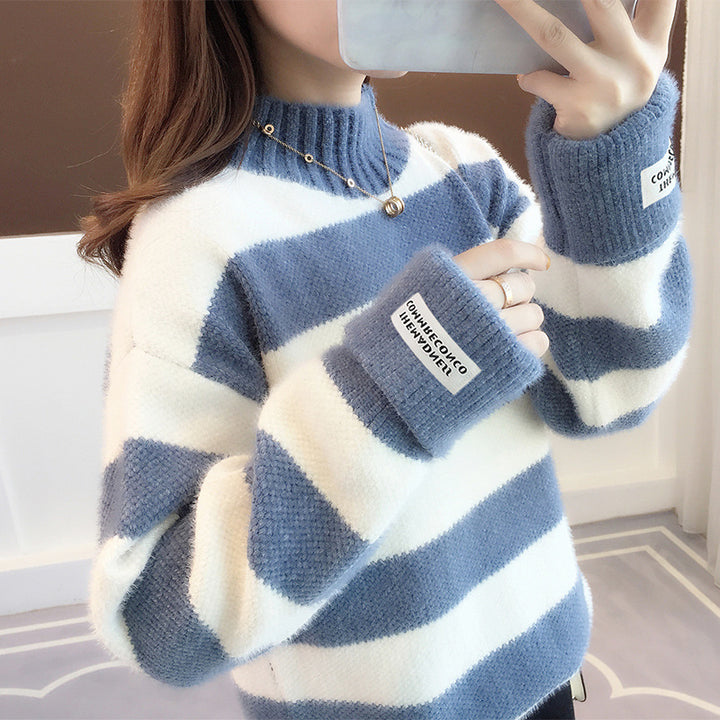 Femme Soft Stribet Strikpullover med Ribkant Stilla