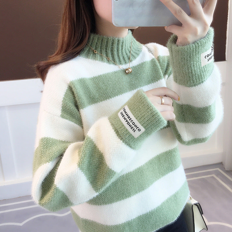 Femme Soft Stribet Strikpullover med Ribkant Stilla