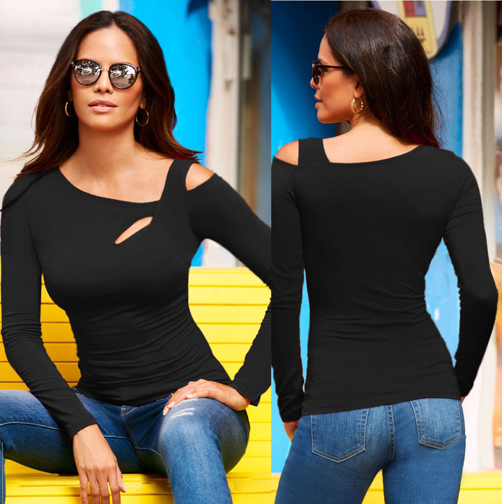 Damer afslappet long sleeve top med asymmetrisk udskæring og sidelæns cut-out Stilla
