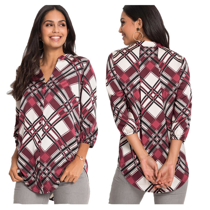 Dame Elegant Rutig Tunika Bluse Stilla