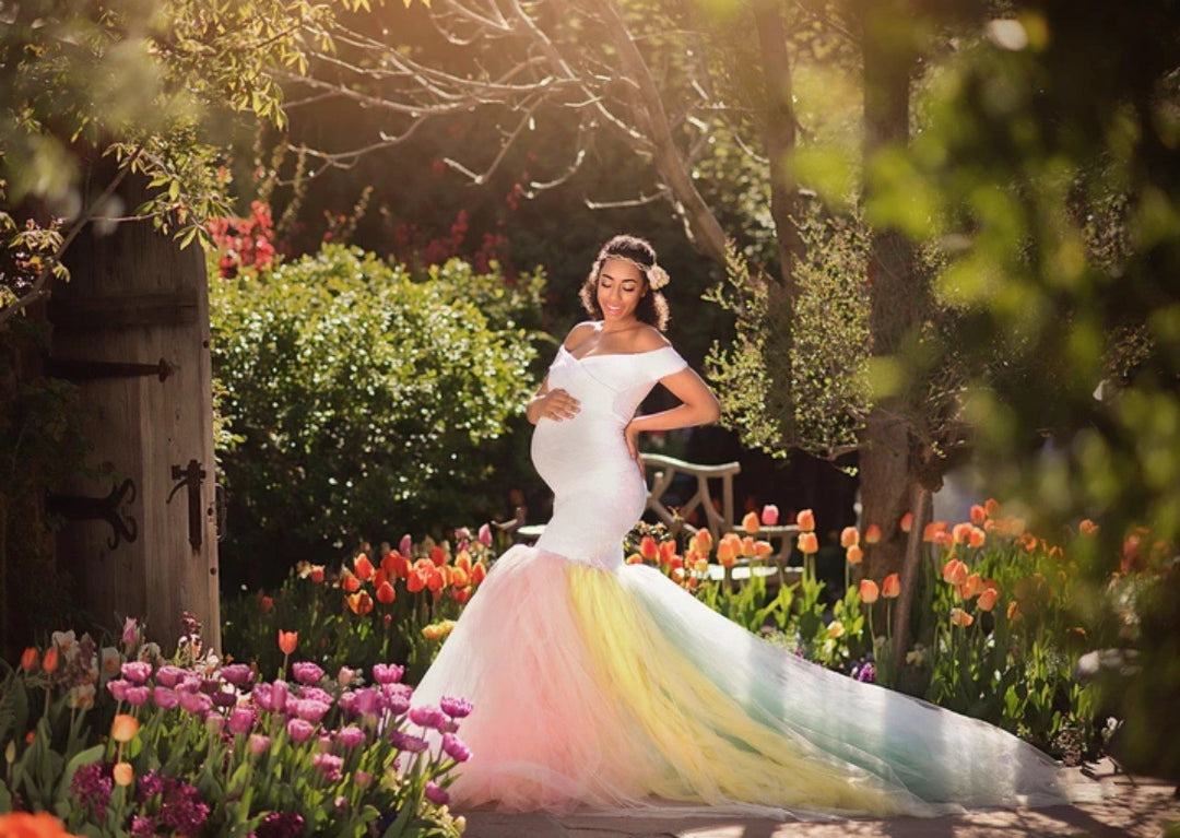 Dame Regenbogen Tulle Graviditetskenskede Stilla
