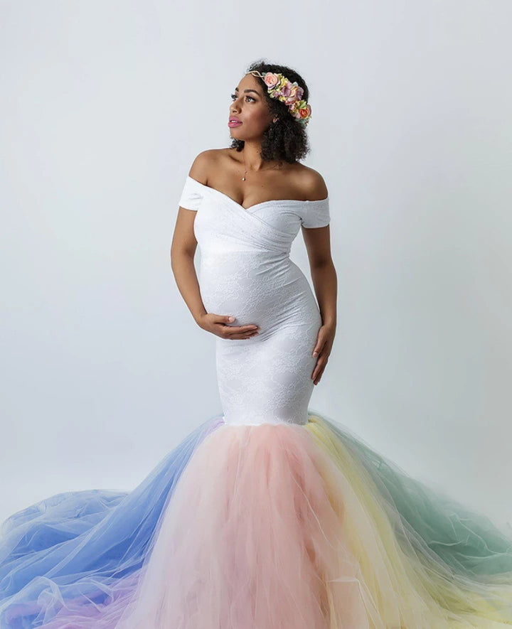 Dame Regenbogen Tulle Graviditetskenskede Stilla