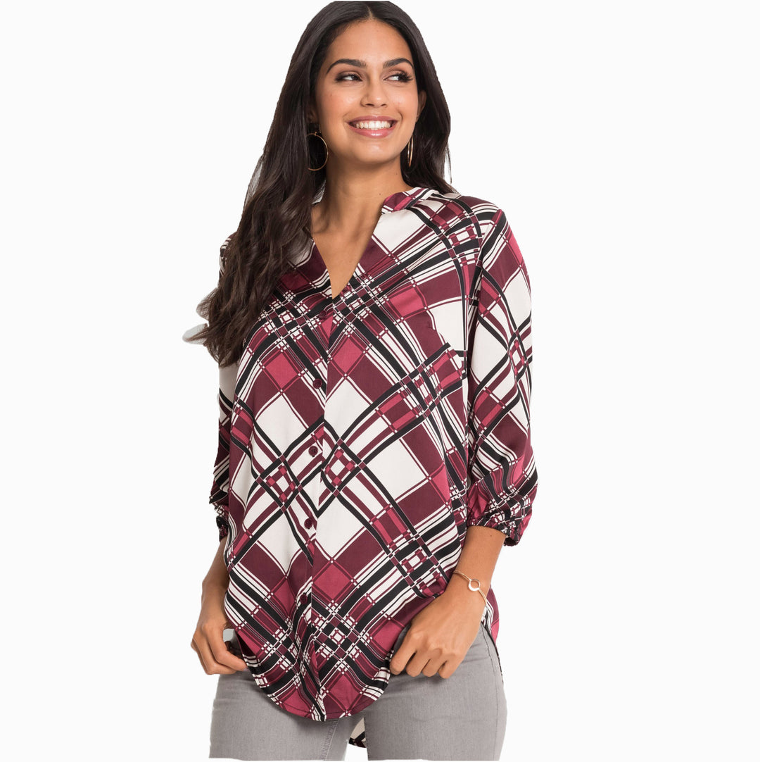 Dame Elegant Rutig Tunika Bluse Stilla