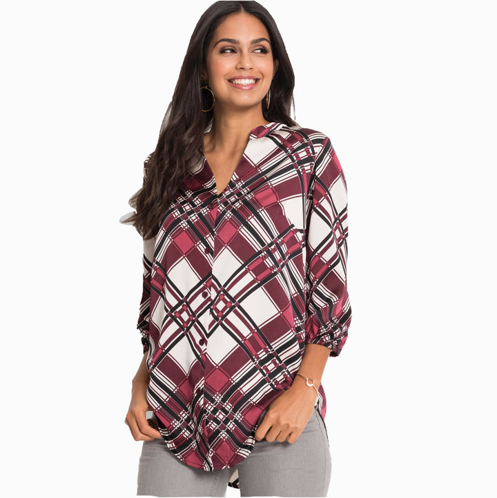 Dame Elegant Rutig Tunika Bluse Stilla