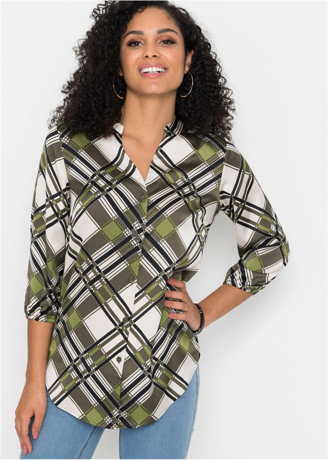 Dame Elegant Rutig Tunika Bluse Stilla