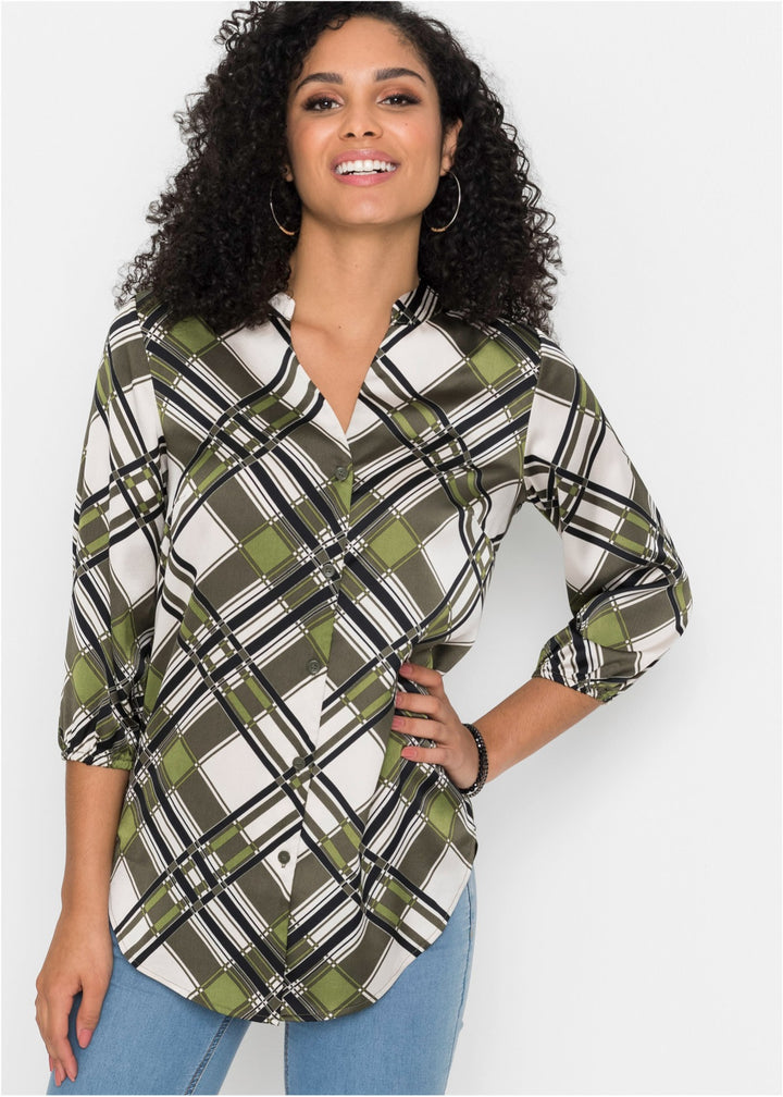 Dame Elegant Rutig Tunika Bluse Stilla