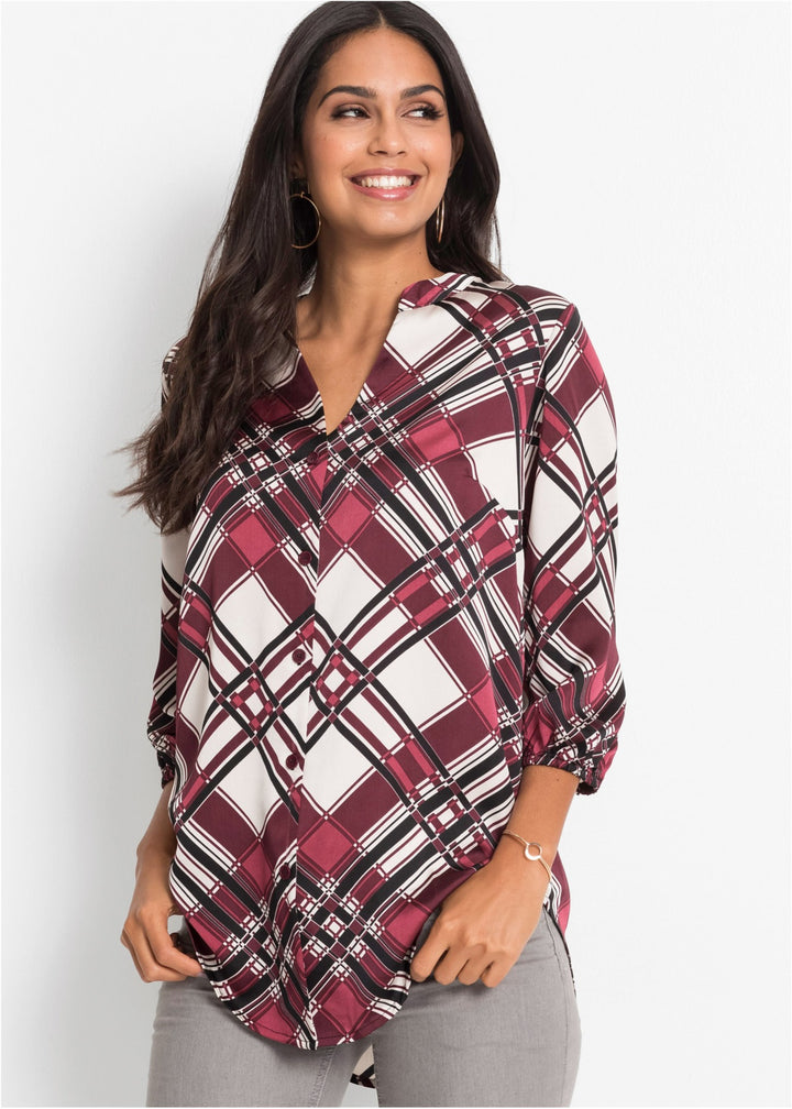 Dame Elegant Rutig Tunika Bluse Stilla