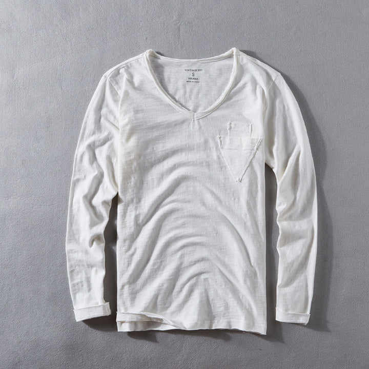 Dame langærmet V-hals T-shirt med høj kvalitet materialestruktur Stilla