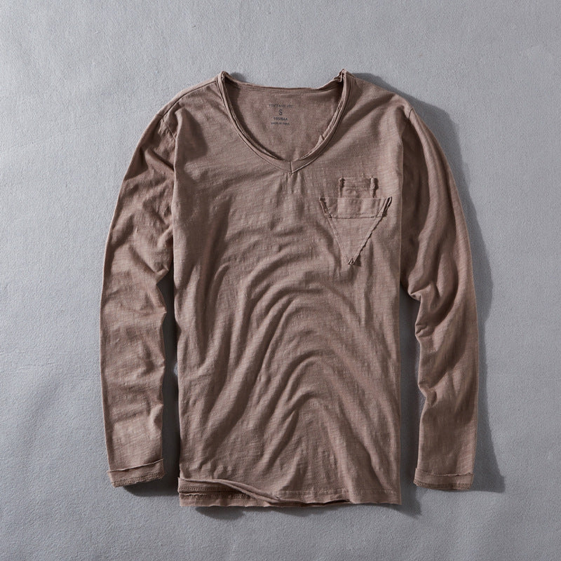 Dame langærmet V-hals T-shirt med høj kvalitet materialestruktur Stilla