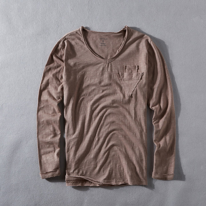 Dame langærmet V-hals T-shirt med høj kvalitet materialestruktur Stilla