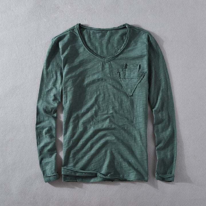 Dame langærmet V-hals T-shirt med høj kvalitet materialestruktur Stilla