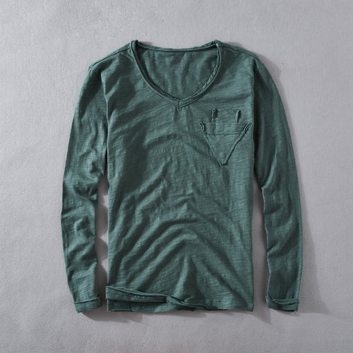 Dame langærmet V-hals T-shirt med høj kvalitet materialestruktur Stilla