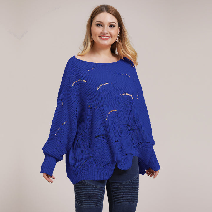 Dame afslappet strikpullover med bølge mønster og løst skåret design Stilla