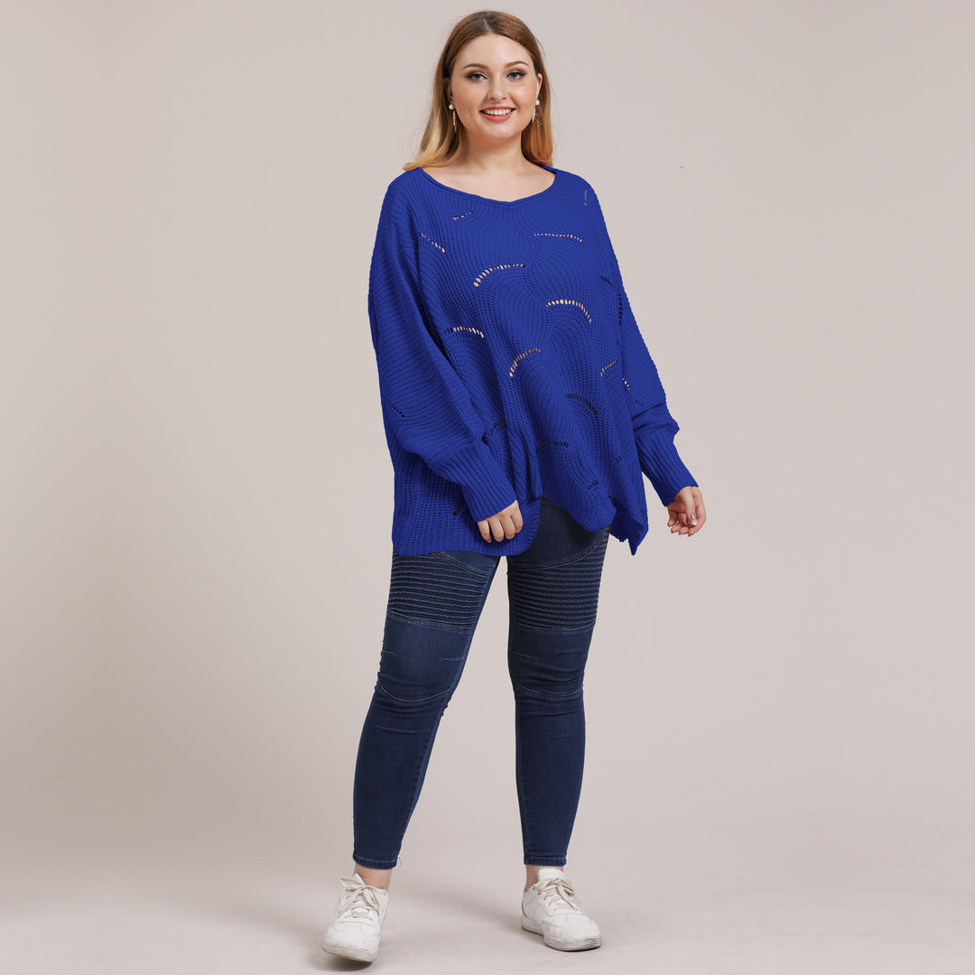 Dame luftig grovstrikket sweater med moderne hulmønster Stilla