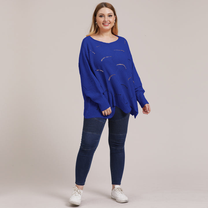 Dame luftig grovstrikket sweater med moderne hulmønster Stilla