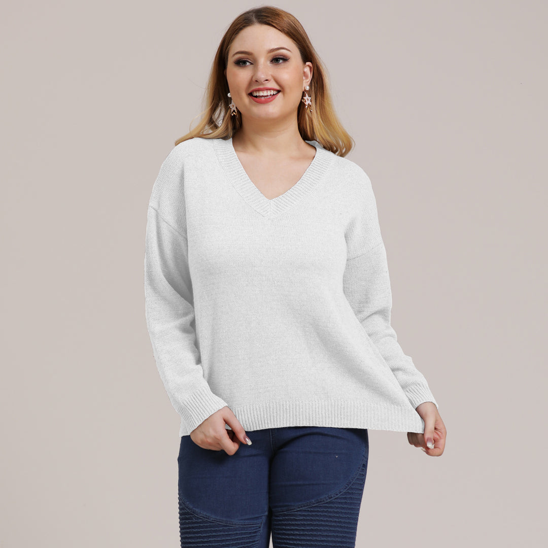 Dame Behagelig V-hals Sweater med afslappet snit og struktureret design Stilla