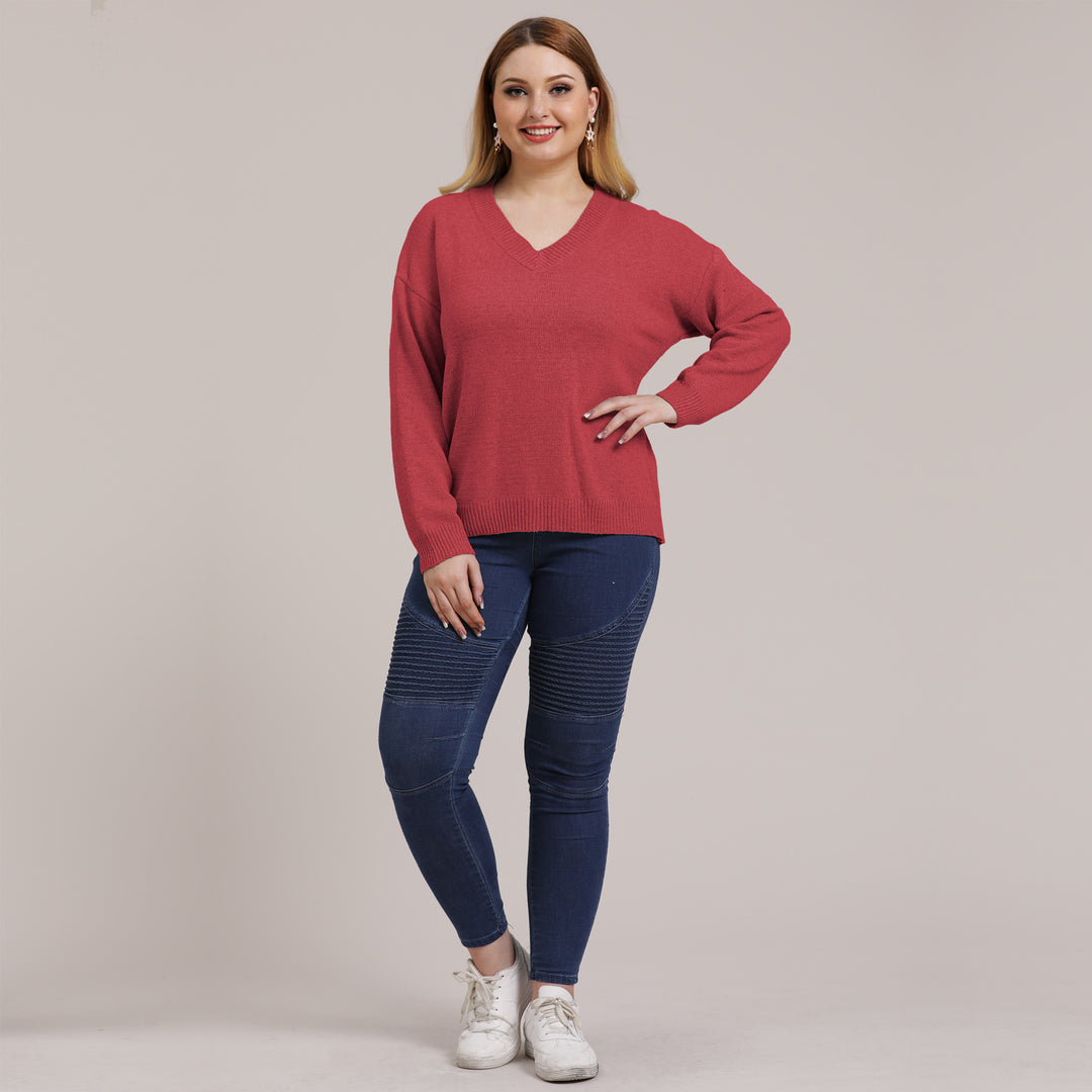 Dame Behagelig V-hals Sweater med afslappet snit og struktureret design Stilla