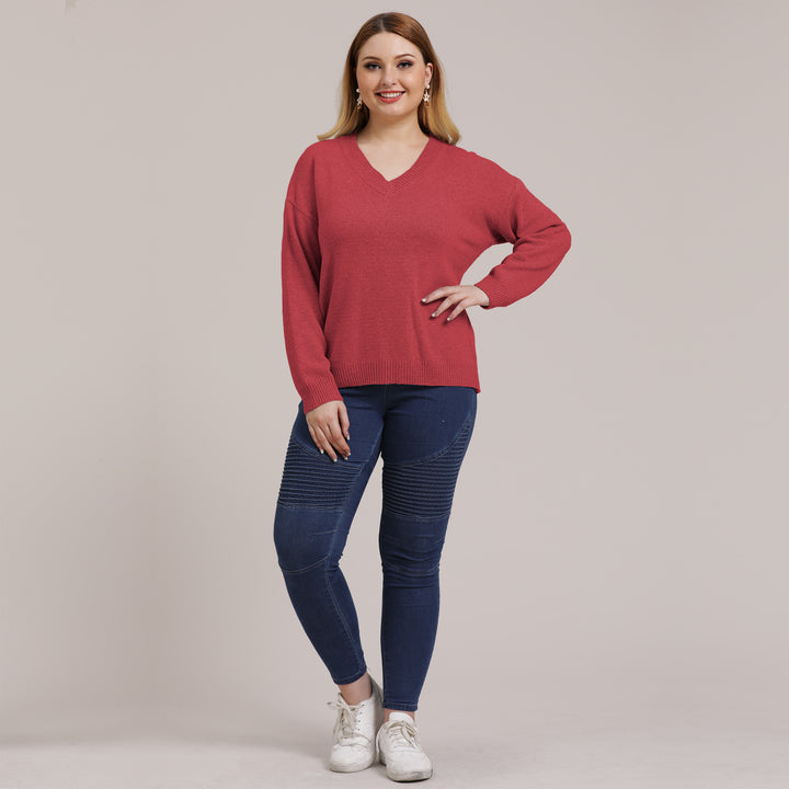 Dame Behagelig V-hals Sweater med afslappet snit og struktureret design Stilla