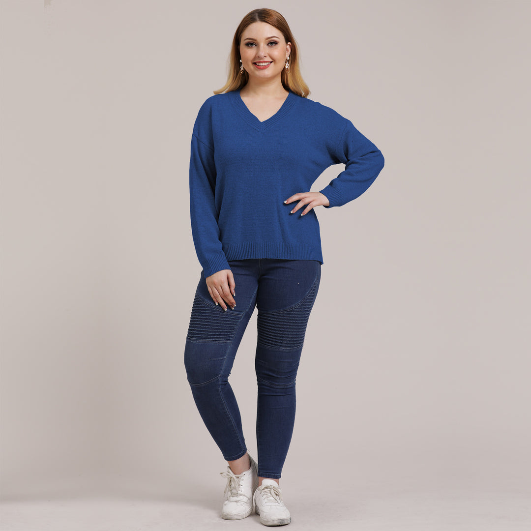 Dame Behagelig V-hals Sweater med afslappet snit og struktureret design Stilla