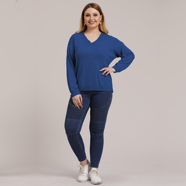 Dame Behagelig V-hals Sweater med afslappet snit og struktureret design Stilla
