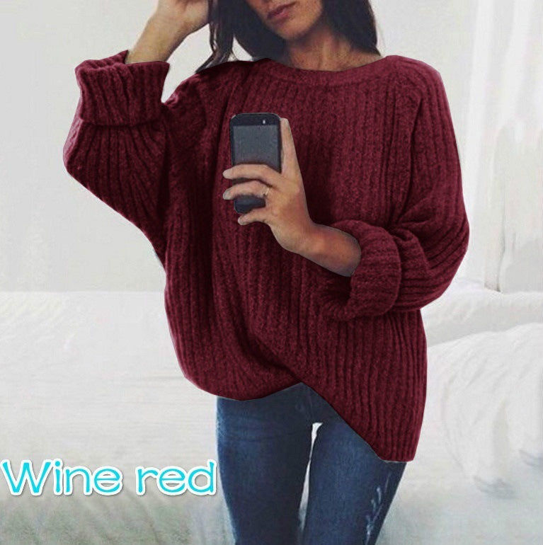Dame Oversized Strikket Sweater med Ribbet Design og Bred Ærmer Stilla