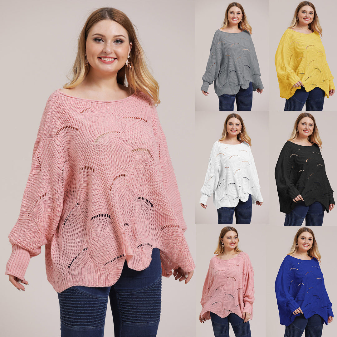 Dame luftig grovstrikket sweater med moderne hulmønster Stilla