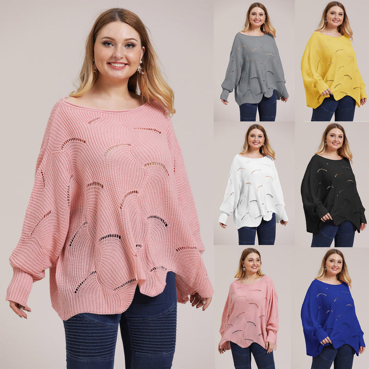 Dame luftig grovstrikket sweater med moderne hulmønster Stilla
