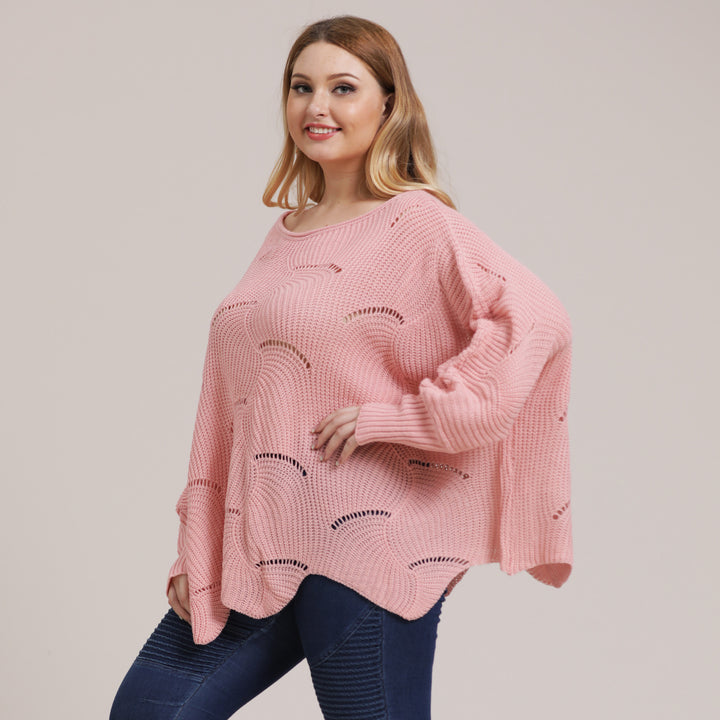 Dame luftig grovstrikket sweater med moderne hulmønster Stilla