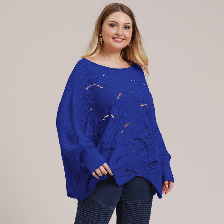 Dame luftig grovstrikket sweater med moderne hulmønster Stilla