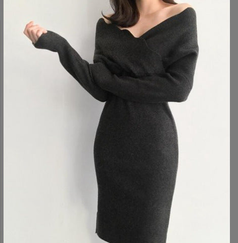 Femme Struktureret Langærmet Strik Bodycon Kjole Stilla