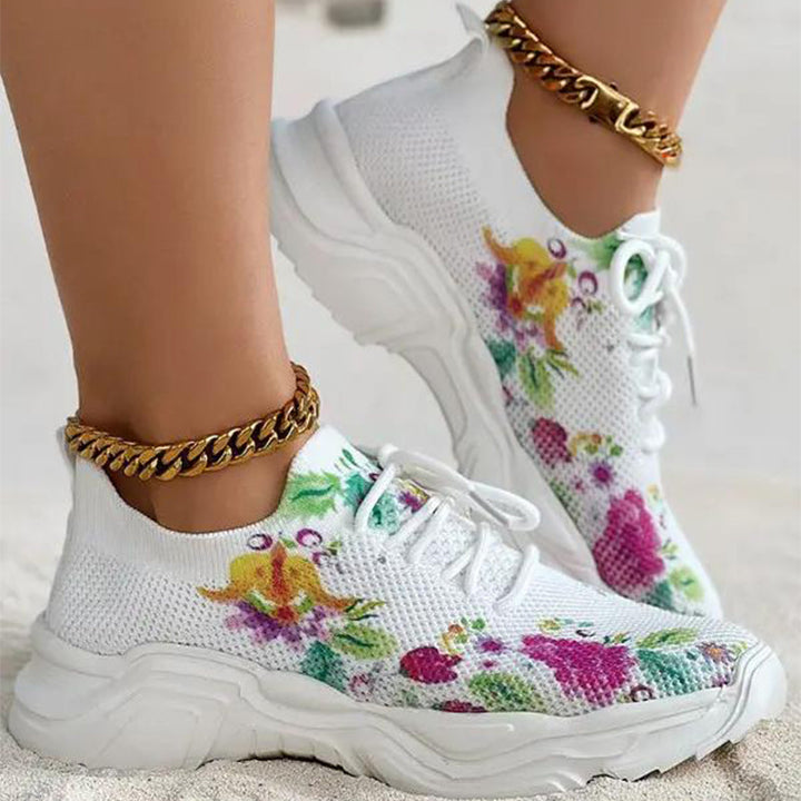 Stilla | Åndbare Ortodontiske Sneakers Med Snørebånd Og Blomster Mønster