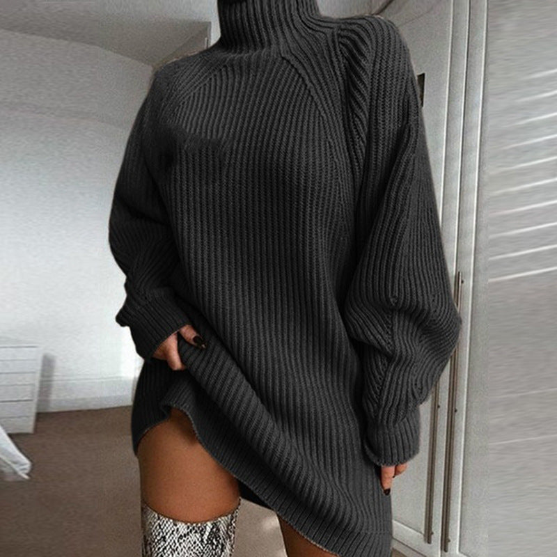 Kvinders oversized sweater med høj krave og struktureret strikkemønster Stilla