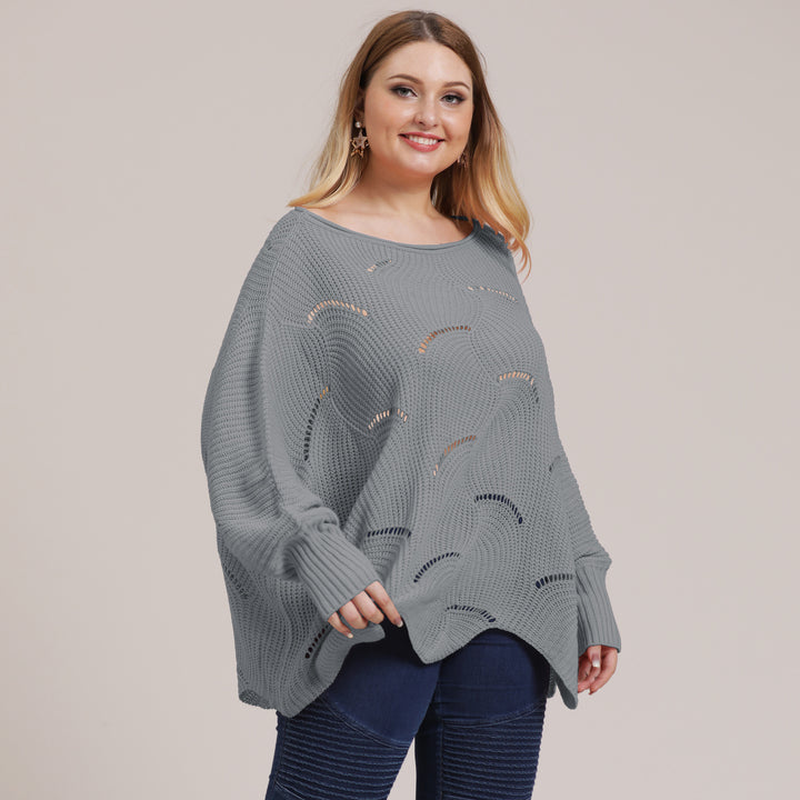 Dame afslappet strikpullover med bølge mønster og løst skåret design Stilla