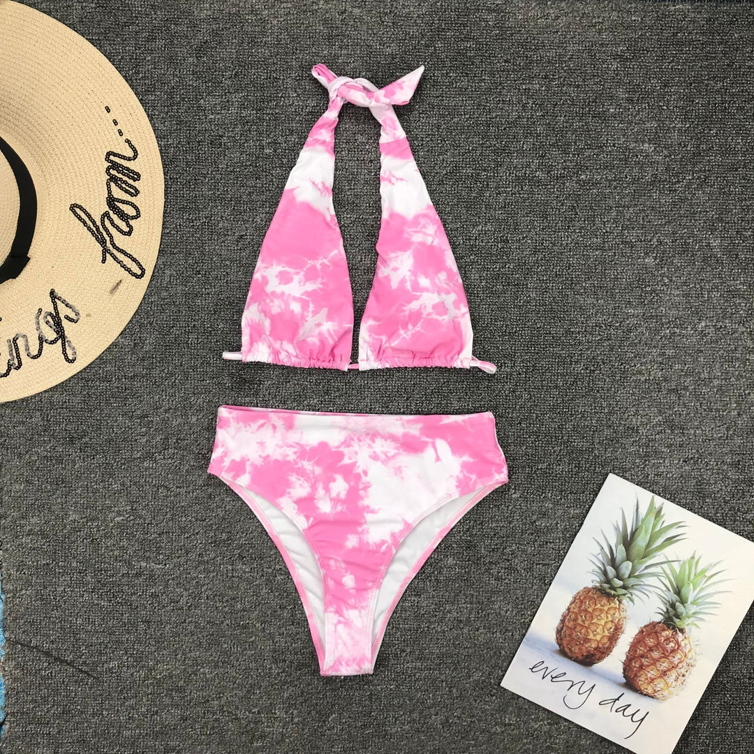 Dame Triangel-Bikini-Sæt med høj udskæring og modigt Tie-Dye design Stilla