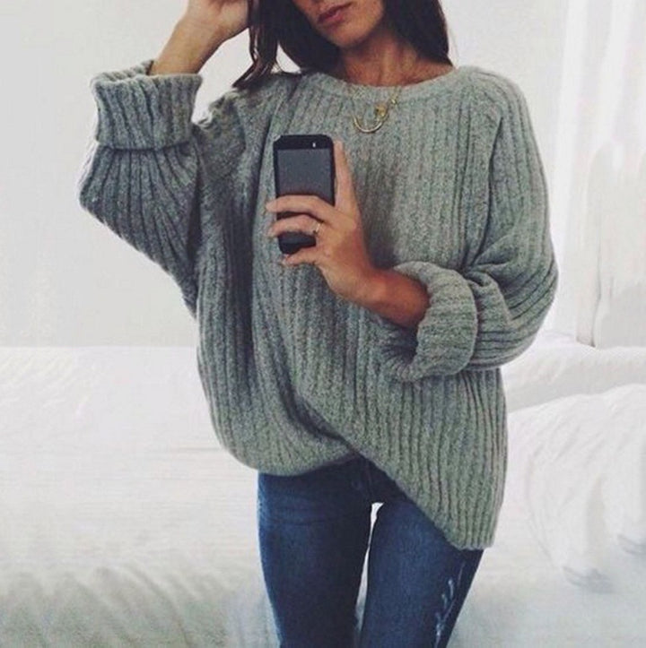 Dame Oversized Strikket Sweater med Ribbet Design og Bred Ærmer Stilla
