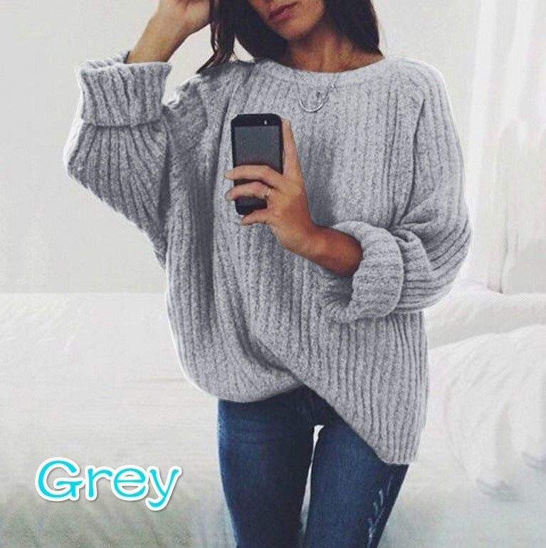 Dame Oversized Strikket Sweater med Ribbet Design og Bred Ærmer Stilla