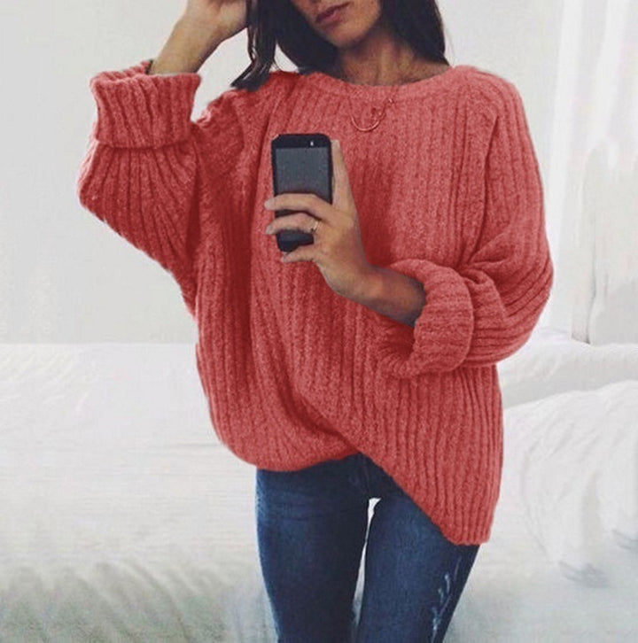 Dame Oversized Strikket Sweater med Ribbet Design og Bred Ærmer Stilla