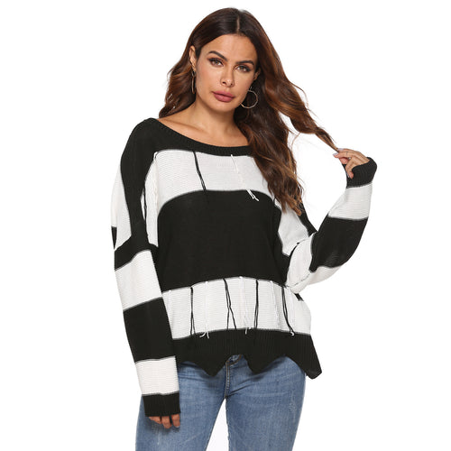 Dame afslappet oversized sweater med dyb V-hals og åben ryg Stilla