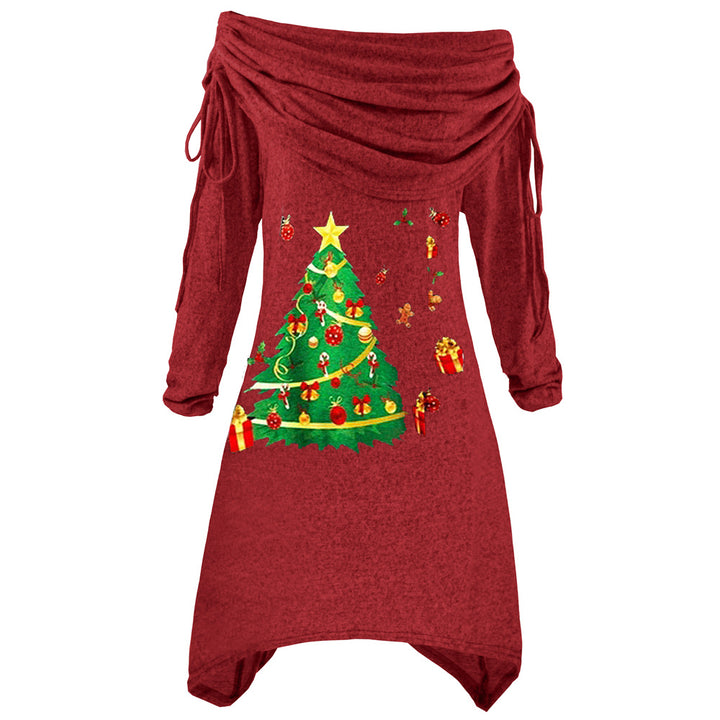 Kvinders afslappede juleshirt med off-the-shoulder design og festligt print Skovae