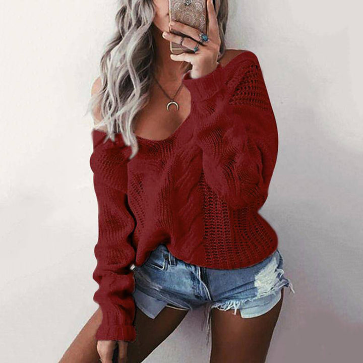 Kvinders chunky strikpullover med off-shoulder look og kabeldesign Stilla