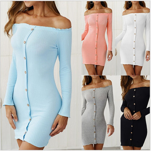 Dame Off-Shoulder Kjole med knapdetaljer og figursyet snit Stilla