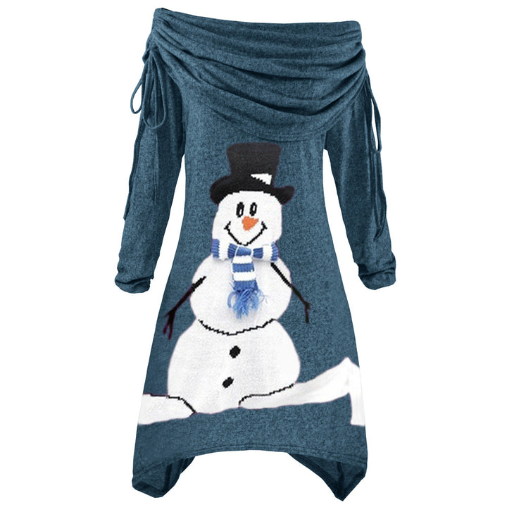Kvindernes afslappede juleskjorte med off-the-shoulder design og snemandsmotiv Skovae