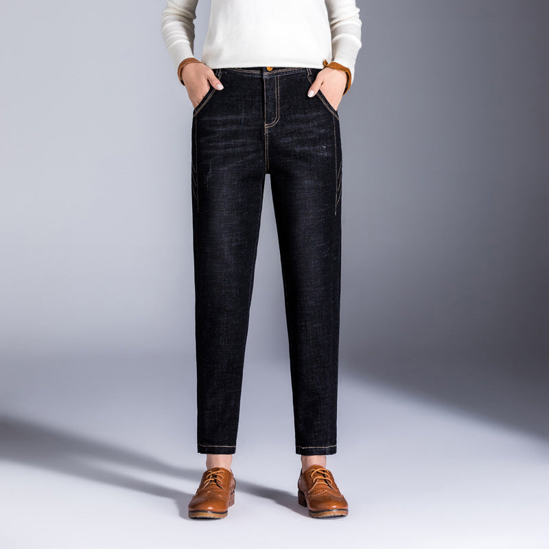 Dame moderne denim-bukser med smal pasform og elastisk talje Stilla