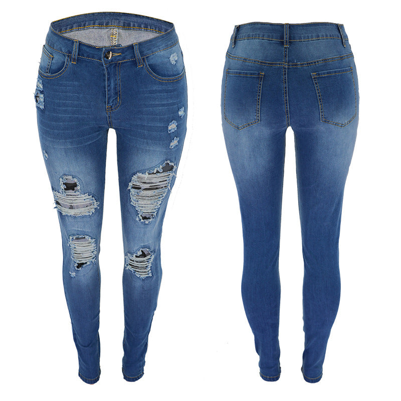 Dame Ripped Skinny Jeans med høj talje og trendy vaskninger Stilla