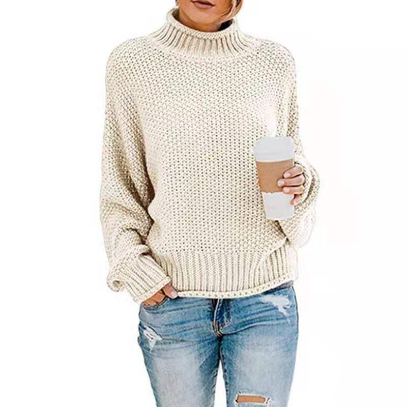 Dame afslappet rullekrave sweater med struktureret strikkemønster Stilla