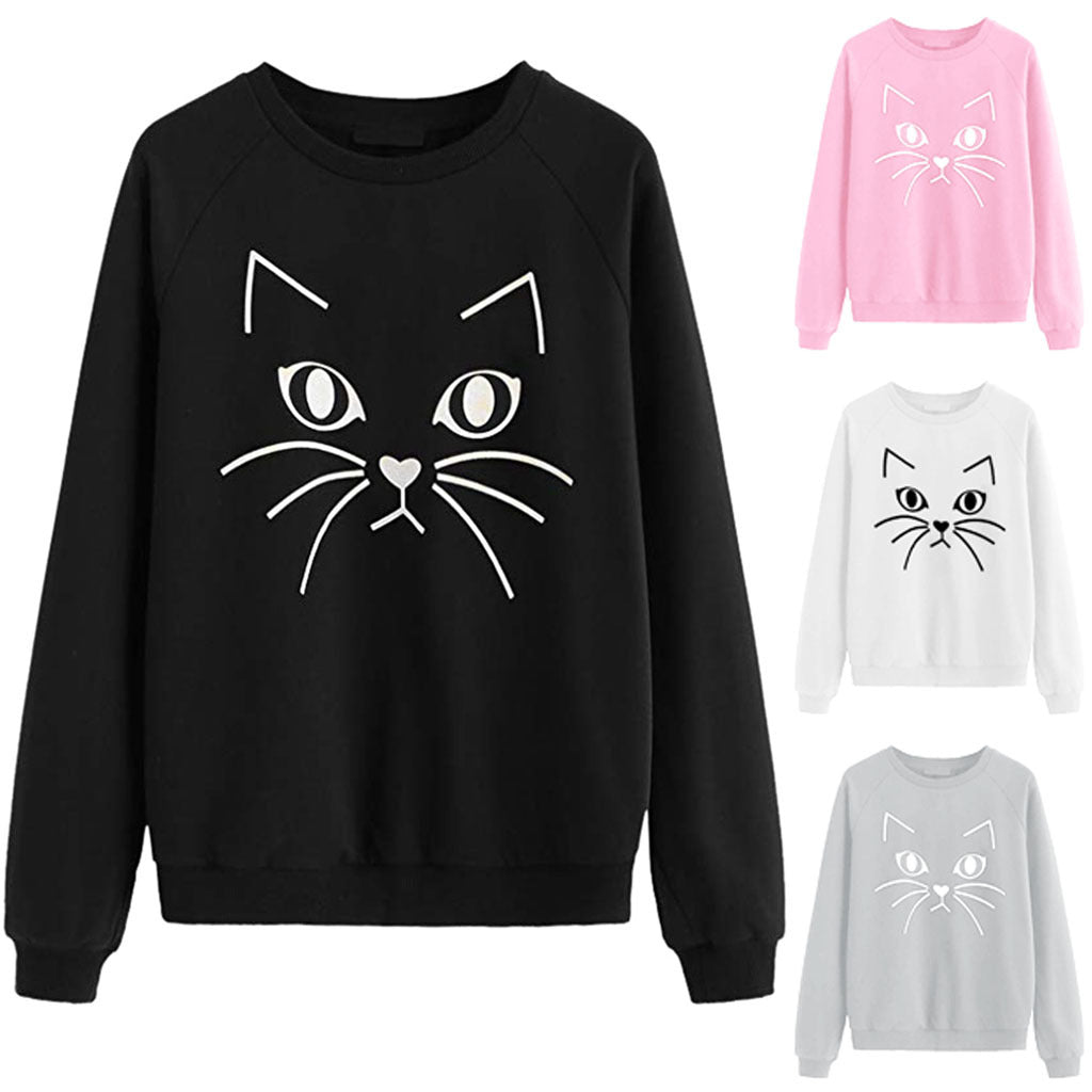 Kvinders sweatshirt med kattemotiv Stilla