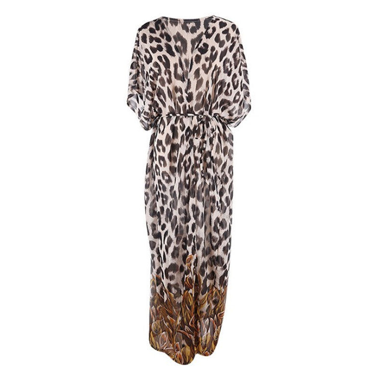 Damer gennemsigtig strandkimono med kunstnerisk leopardmønster og afslappet snit Stilla